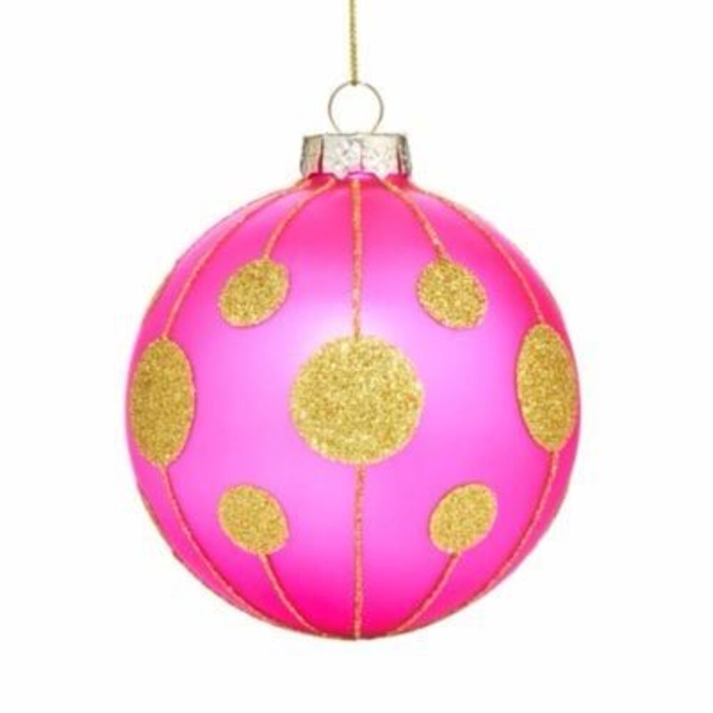 New $35 Bloomingdale's Glass Pink Ball with Circles Ornament